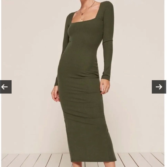 Reformation Forest Green Long Sleeve Dress - Picture 1 of 5